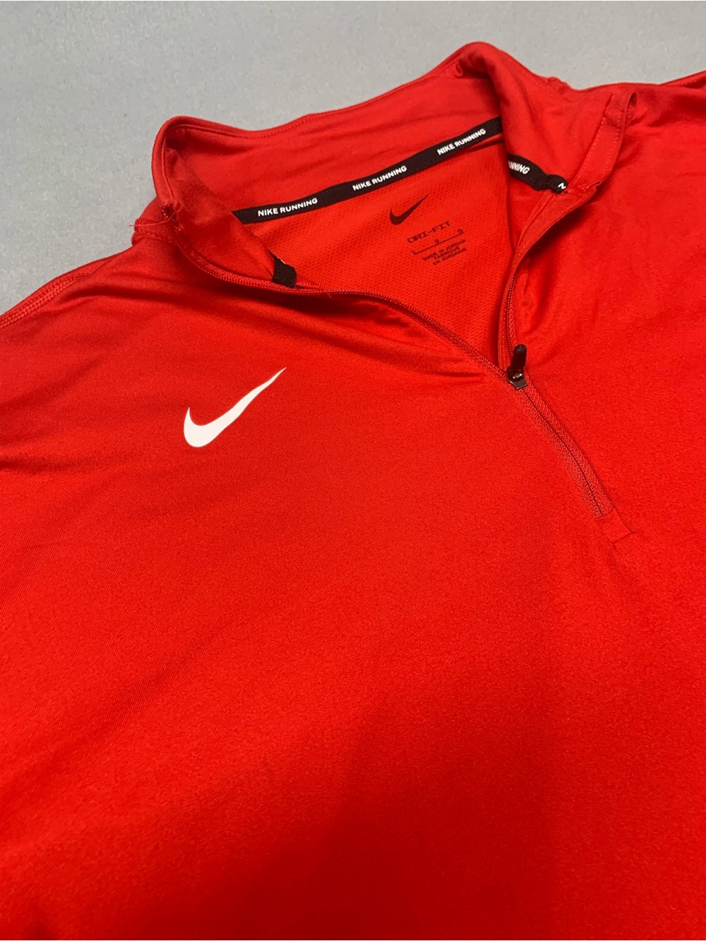 Nike Men’s Red Zip-Up Running Top with White Swoosh